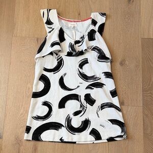 Anthropologie Black & White Brushstroke Ruffle Women’s Sleeveless Top size xs
